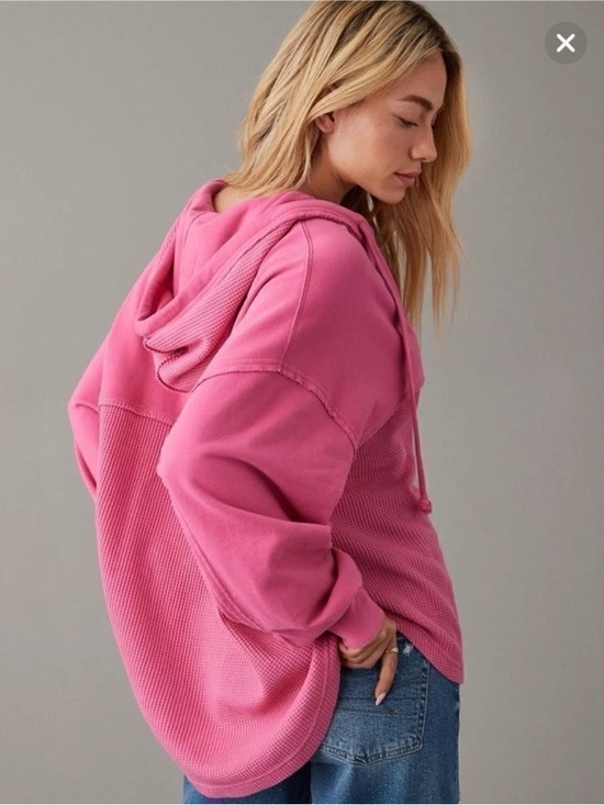 American Eagle Pink Waffle Knit Big Hug Hooded Oversized Shacket XS/S - Picture 2 of 8